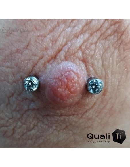 Bijou de téton QualiTi en titane & Zircons - Threadless Push Fit