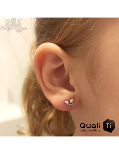 Papillon QualiTi en titane, opales synthétiques et zircons premiums, pour 1 ou 1.2 mm