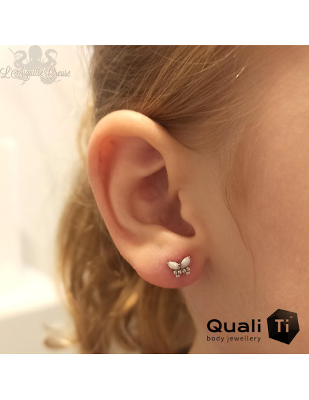 Papillon QualiTi en titane, opales synthétiques et zircons premiums, pour 1 ou 1.2 mm