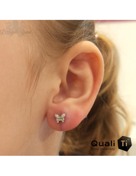 Papillon QualiTi en titane, opales synthétiques et zircons premiums, pour 1 ou 1.2 mm