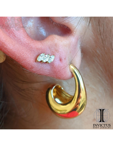 Cluster Invictus en titane pvd or 24 carats et zircons- threadless