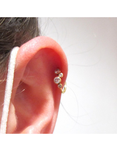 Anneau segmenté pvd or 24 carats orné de zircons premiums, ouverture facile