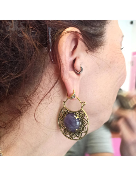 Paire de boucles d'oreilles en bronze & pierre fine