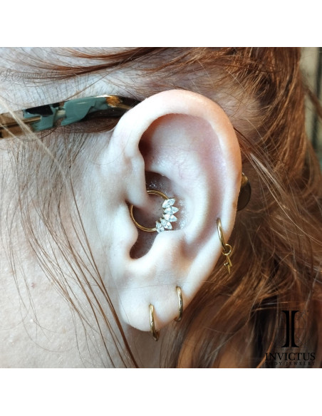 Anneau segmenté en titane pvd or 24 carats Invictus et ses zircons marquises, ouverture facile