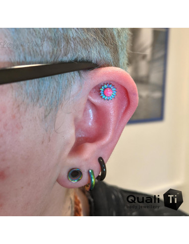 Fleur en titane orné d'opales synthétiques Threadless - QualiTi