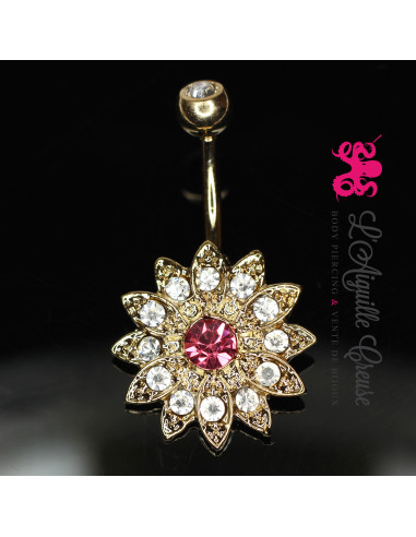 Bijou de nombril Fleur plaqué or 14 carats