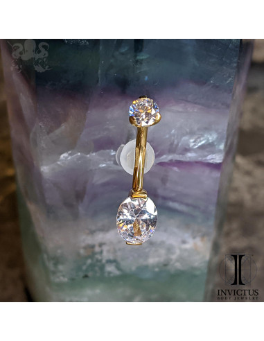Bijou de nombril Invictus en titane pvd gold et zircon ovale