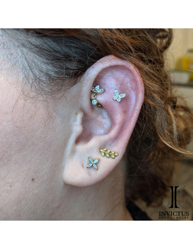 Papillon Invictus en titane pvd or 24 carats et zircons  - threadless