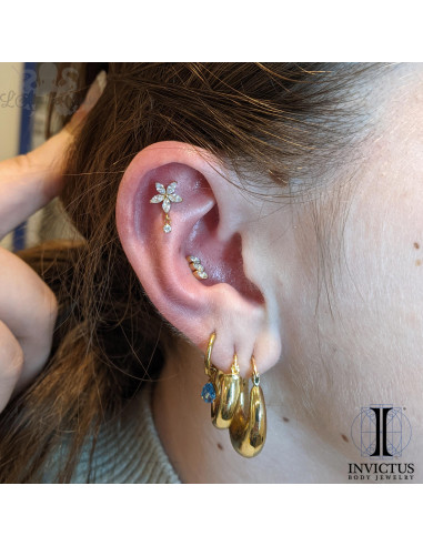 Cluster Invictus en titane pvd or 24 carats et zircons- threadless