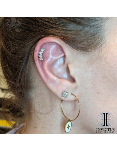 Cluster Invictus en titane pvd or 24 carats et zircons- threadless