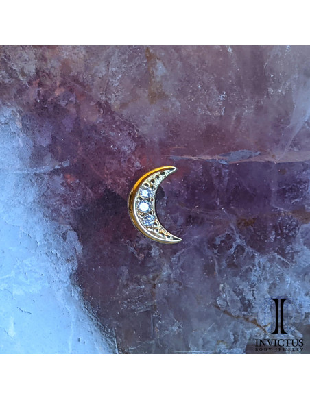 Lune en or 14 carats  et zircons Threadless - Invictus