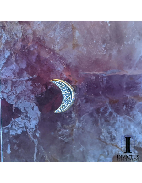 Lune en or blanc 14 carats  et zircons Threadless - Invictus