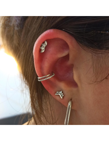 Anneau double segmenté et cristaux Swarovski, ouverture facile