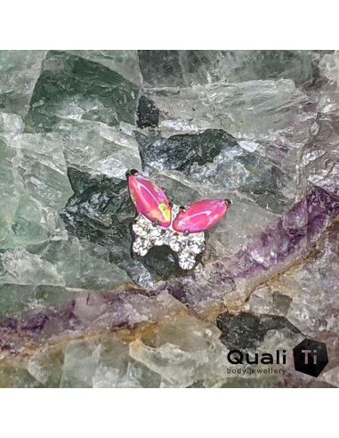 Papillon QualiTi en titane, opales synthétiques et zircons premiums, pour 1 ou 1.2 mm