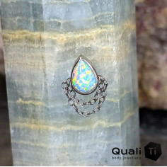 Goutte et chainettes QualiTi en titane et opale synthétique - pour 1 ou 1.2 mm