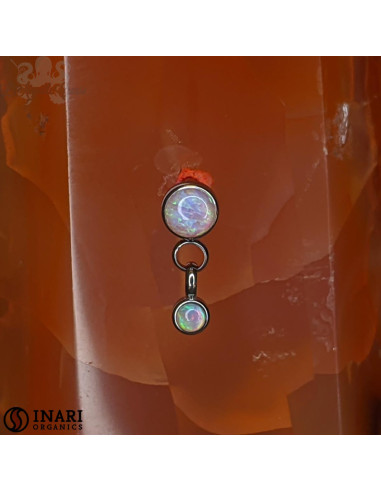 Double cabochon d'opale synthétique et chainette en titane de 4 et 2,5 mm Threadless - Inari