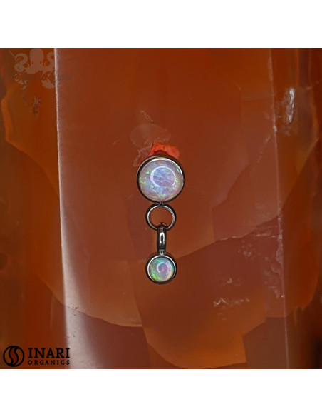 Double cabochon d'opale synthétique et chainette en titane de 4 et 2,5 mm Threadless - Inari