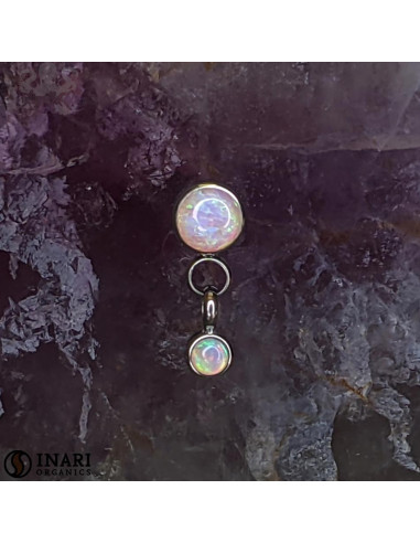 Double cabochon d'opale synthétique et chainette en titane de 4 et 2,5 mm Threadless - Inari