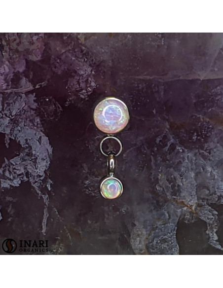 Double cabochon d'opale synthétique et chainette en titane de 4 et 2,5 mm Threadless - Inari