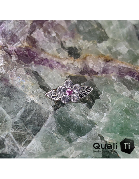 Accessoire 'fleur de cerisier' en titane et zircons Threadless  - QualiTi