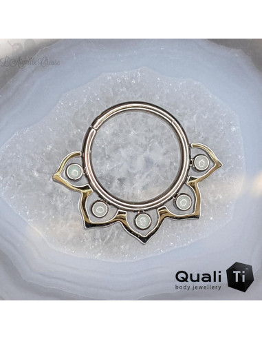 Anneau segmenté en titane et amazonite QualiTi , ouverture facile