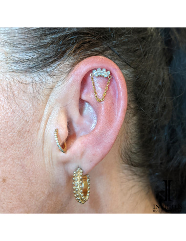 Marquise 4 pétales Invictus en titane pvd or 24 carats et zircons  - threadless