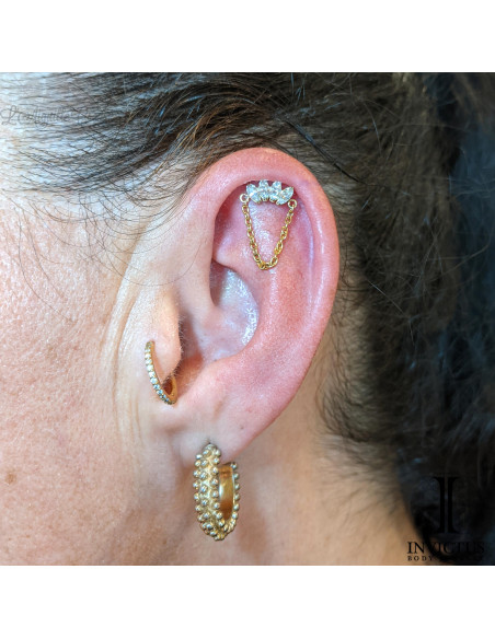 Marquise 4 pétales Invictus en titane pvd or 24 carats et zircons  - threadless