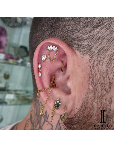 Marquise 4 pétales Invictus en titane pvd or 24 carats et zircons  - threadless