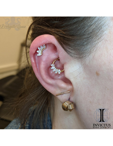 Marquise Invictus en titane pvd gold et zircons premiums - threadless