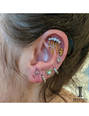 Cluster de zircons Invictus en titane pvd or 24 carats et chainettes - threadless