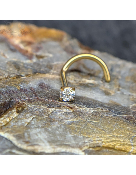 Stud en titane pvd or 24 carats et zircon griffé