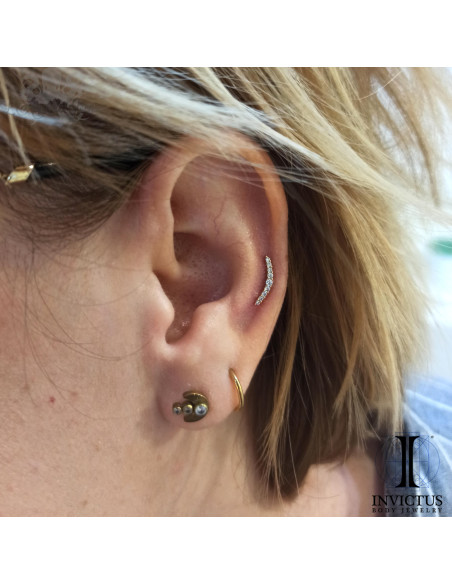 Barre curve en or 14 carats et zircons premium Threadless - Invictus