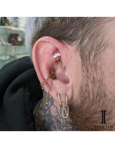 Marquise 4 pétales Invictus en titane pvd or 24 carats et zircons  - threadless