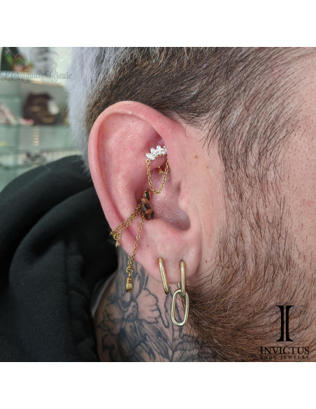 Marquise 4 pétales Invictus en titane pvd or 24 carats et zircons  - threadless