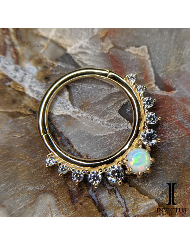 Anneau articulé en or jaune 14 carats Invictus, zircons et opale synthétique