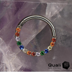 Anneau segmenté en titane QualiTi et zircons cubiques multicolores, ouverture facile