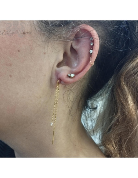 Boucle d'oreille en acier chirurgical 316L pvd or 24 carats et zircon