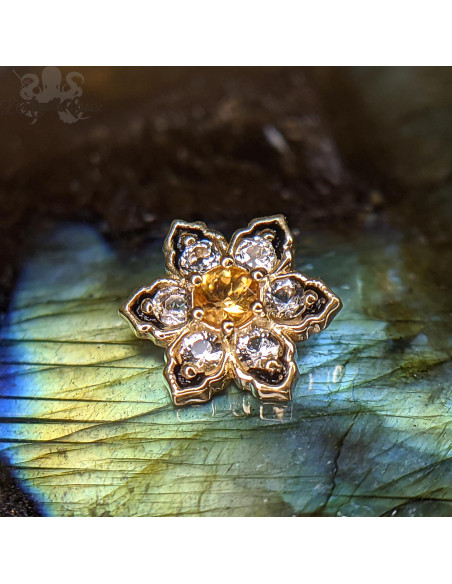 Fleur bicolore en Or 18 carats, citrine et topazes, pour bijou en 1 ou 1.2 mm