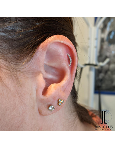 Barre curve en or 14 carats et zircons premium Threadless - Invictus