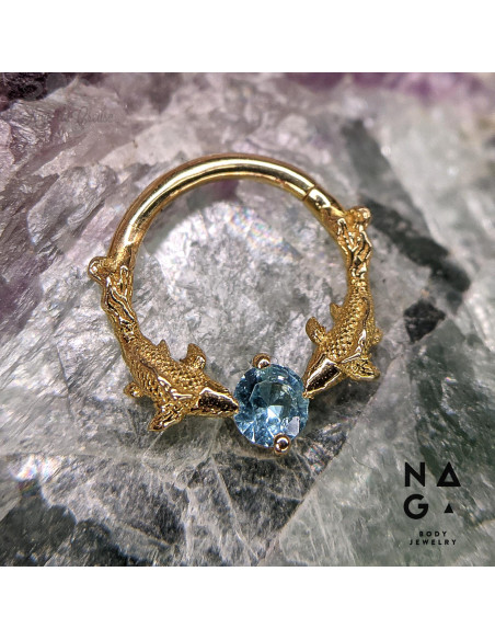 Anneau en or jaune 18 carats et Apatite Neon Bleue Naga Jewelery