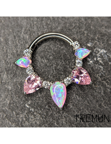 Anneau segmenté 'Clara' en titane, opales synthétiques et zircons Tremun