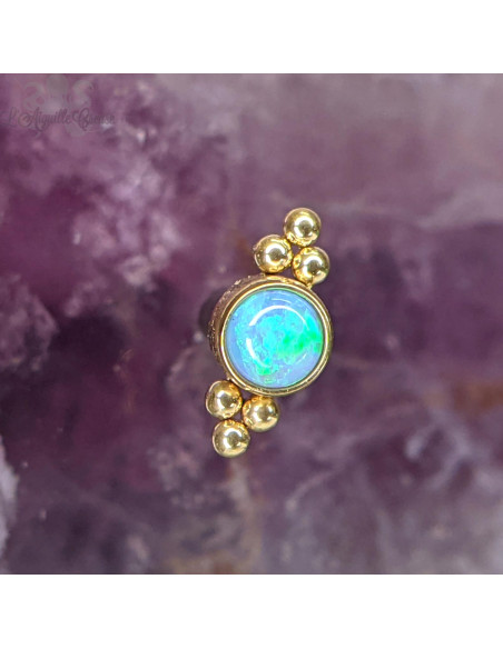 Cabochon éthnique en titane pvd gold d'opale synthétique - Threadless