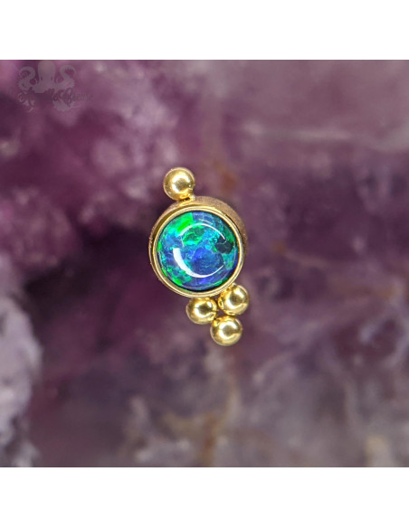 Cabochon éthnique en titane pvd gold d'opale synthétique - Threadless