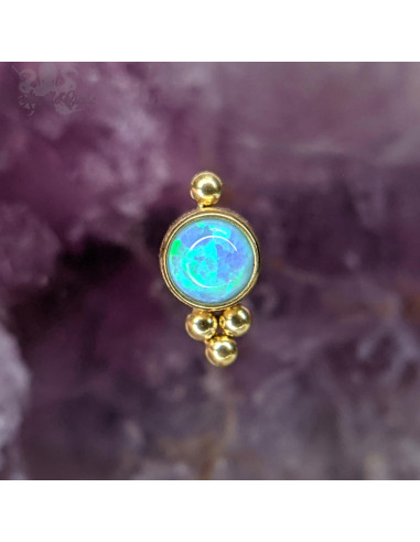 Cabochon éthnique en titane pvd gold d'opale synthétique - Threadless