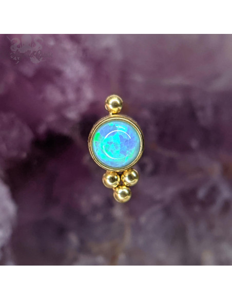 Cabochon éthnique en titane pvd gold d'opale synthétique - Threadless