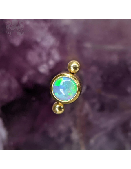 Cabochon éthnique en titane pvd gold d'opale synthétique - Threadless