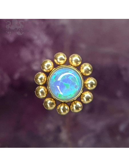 Cabochon éthnique en titane pvd gold d'opale synthétique - Threadless