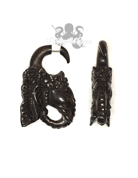 Boucle d'oreille en bois Ganesh