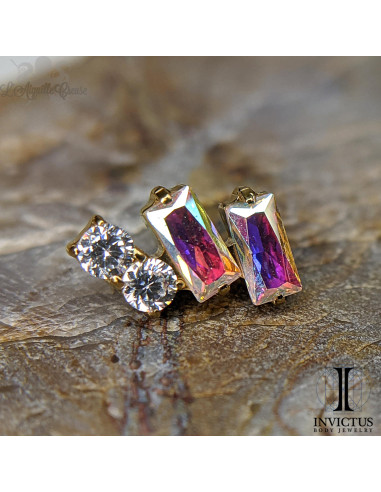 Cluster Invictus en titane pvd or 24 carats et zircons- threadless