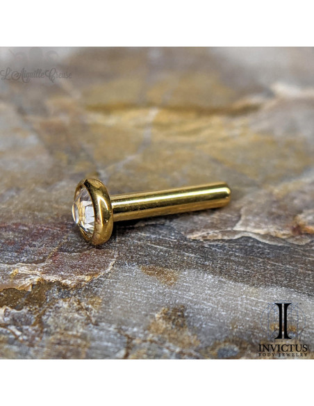 Barre de Labret avec cabochon de zircon intégré - titane pvd gold 1.2 mm threadless Invictus